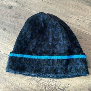 Michael Kors Cuff Monogram Black blue Beanie Hat Unisex
